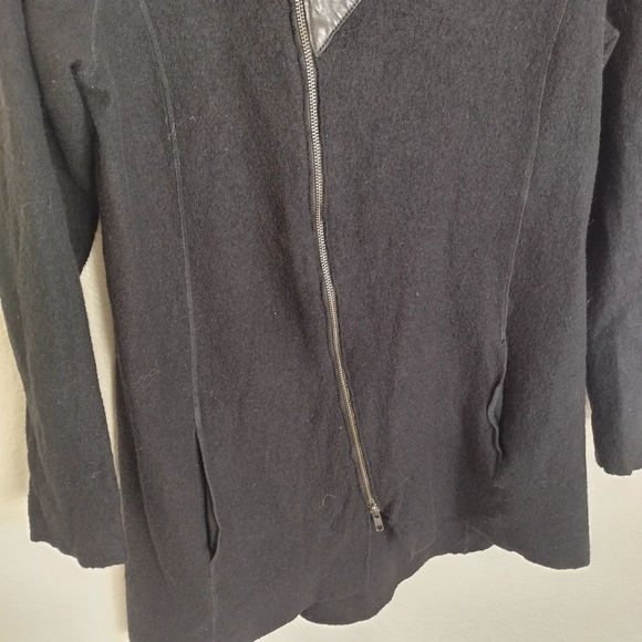Eileen Fisher asymmetrical wool leather full zip lightweight jacket sz L - Picture 7 of 12